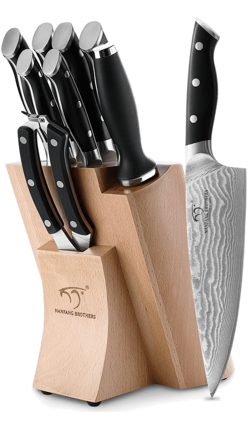 NANFANG BROTHERS Knife Set-9 Pieces Damascus Kitchen Knife Set with Block